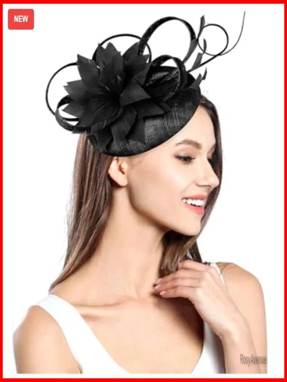 Sinamay Fascinator Hat with Feather Flower Derby Church Wedding Headband Clip